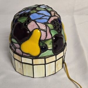 Vintage TABLE LAMP Stain Glass Shade Fruit Pear Apple Night Light Ting Shen 9" C